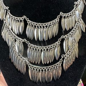 Silver tone boho statement necklace tag marked N